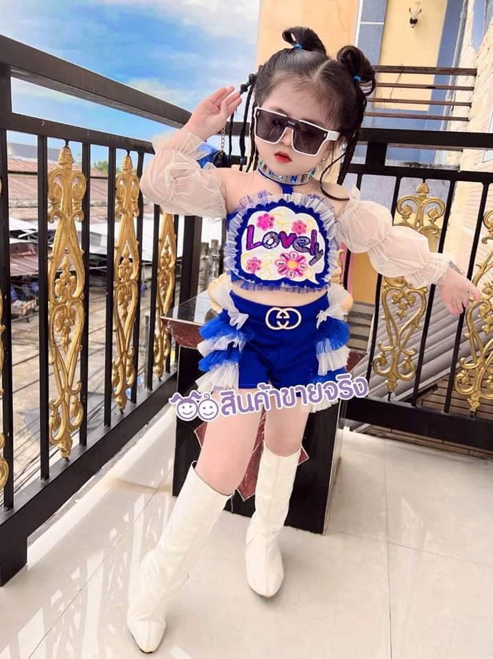 JG01💜พร้อมส่ง💜ชุดเด็กผู้หญิง G..G งานปักมุ้งน้ำเงิน