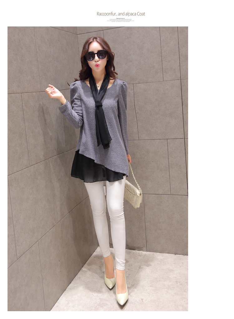 เสื้อผ้าไหมพรมเนื้อบางแขนยาวสีเทา ส่งฟรี ems