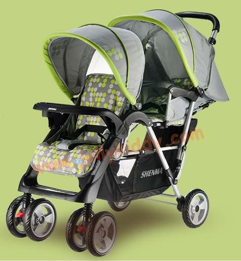 C10196 รถเข็นเด็กแฝด Mshenma P-738 สองตอน ดีไซน์ทันสมัย
