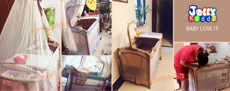 B10123 Playpen เตียงนอนเด็ก สินค้าใหม่นำเข้าพร้อมชั้นวางที่เปลี่ยนผ้าอ้อม (BP1สีชมพู)