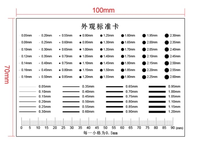 QG-HDB-A7-2.0 ,แผ่นใสมาตราฐานสำหรับตรวจสอบจุดและบรรทัด ขนาด 100x70mm Card Gauge Point Gauge ,Ruler Scales Dot Line,QG-HDB-A7-2.0