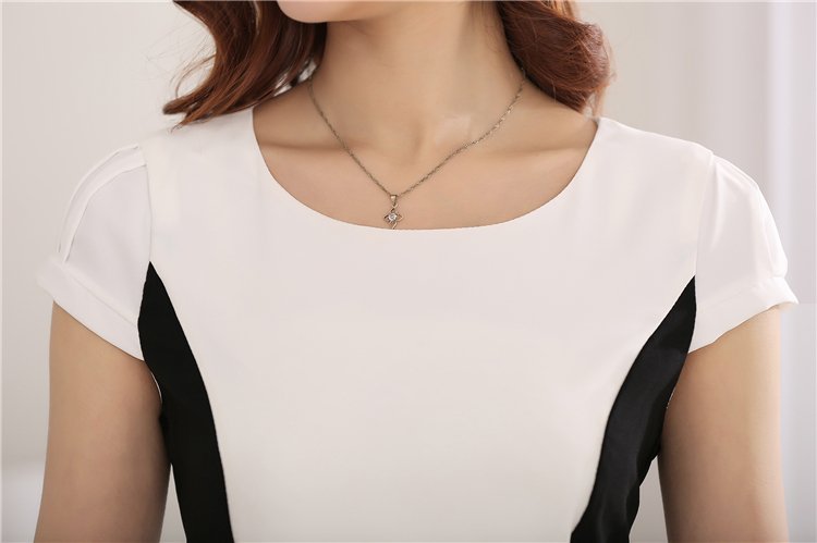 ชุดเดรสผ้าชีฟองตัวเสื้อสีทูโทนขาวดำ กระโปรงผ้าไหมแก้ว ส่งฟรี ems