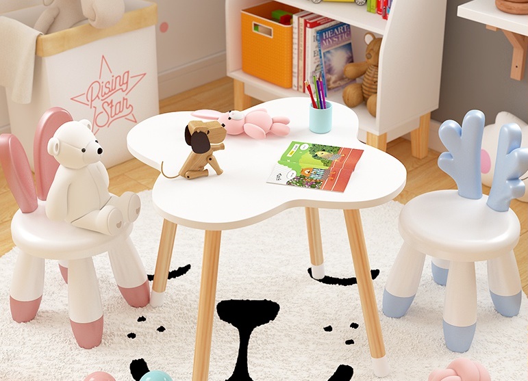 โต๊ะเขียนหนังสือเด็ก โต๊ะทรงก้อนเมฆ พร้อมเก้าอี้คู่ E10912