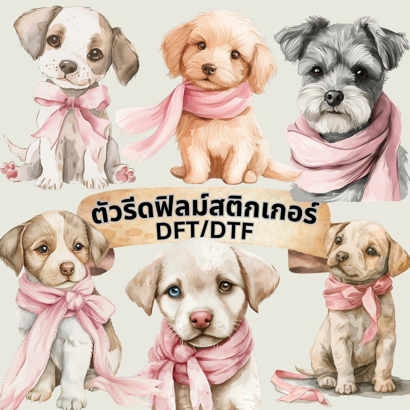 ตัวรีดติดเสื้อ หมา โบว์ น่ารัก ฟิลม์รีดร้อน พิมพ์ลาย สติกเกอร์รีดติดเสื้อ สกรีนลาย ฟิลม์ DFT DTF