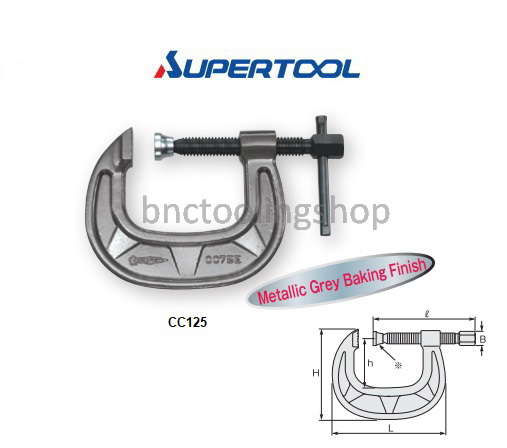 ปากกาตัวซีคอลึกแบบเหล็กเหนียว ช่วงแคลมป์ 125มิล,C-Clamp Heavy Duty Throat Type Clamp Range 125mm,Supertool,CC125E