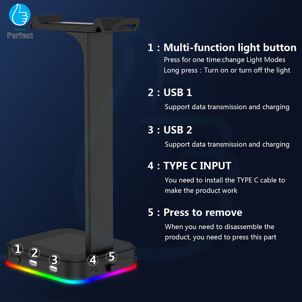 ขาตั้งหูฟัง ที่วางหูฟัง ที่วางหูฟังเปลี่ยนสีไฟได้ ขาตั้งหูฟังคอม ขาตั้งหูฟังเล่นเกมส์ ขาตั้งหูฟังแต่งโต๊ะคอม สามารถใช้งานได้กับหูฟังทุกประเภท Headset Stand รุ่น RGBD9