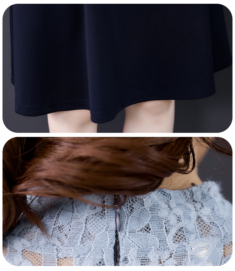 ชุดเดรสสีน้ำเงินแขนยาว ผ้าคอตตอนผสม spandex เนื้อดี ทิ้งตัวสวย ส่งฟรี