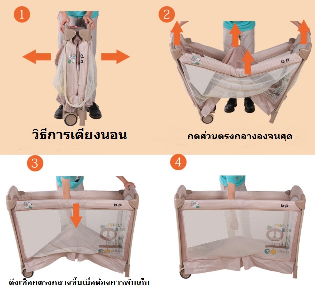 B10123 Playpen เตียงนอนเด็ก สินค้าใหม่นำเข้าพร้อมชั้นวางที่เปลี่ยนผ้าอ้อม (BP1สีชมพู)