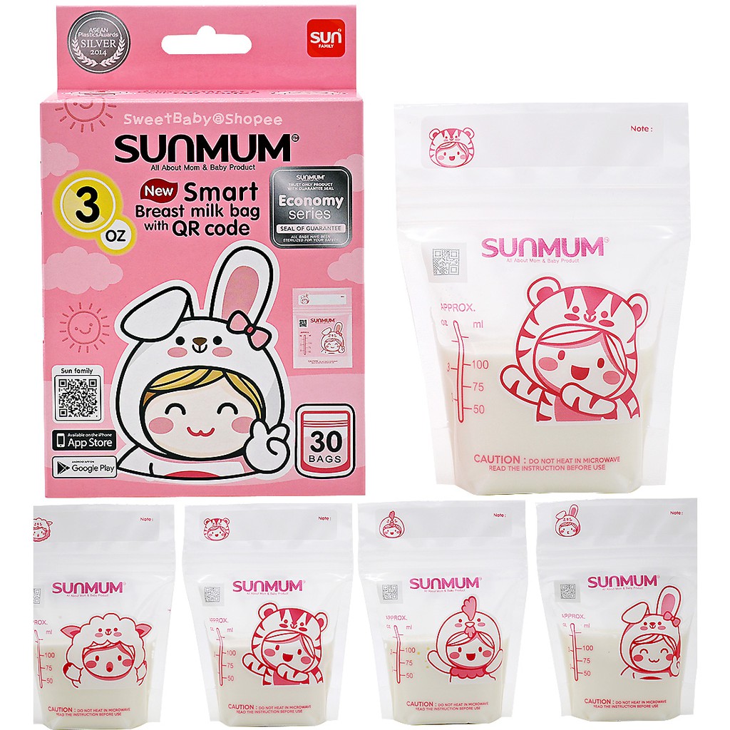 SunMum Smart Bag ถุงน้ำนม ขนาด 3orz ซันมัม ถุงเก็บน้ำนมแม่รุ่นใหม่ 30ชิ้น