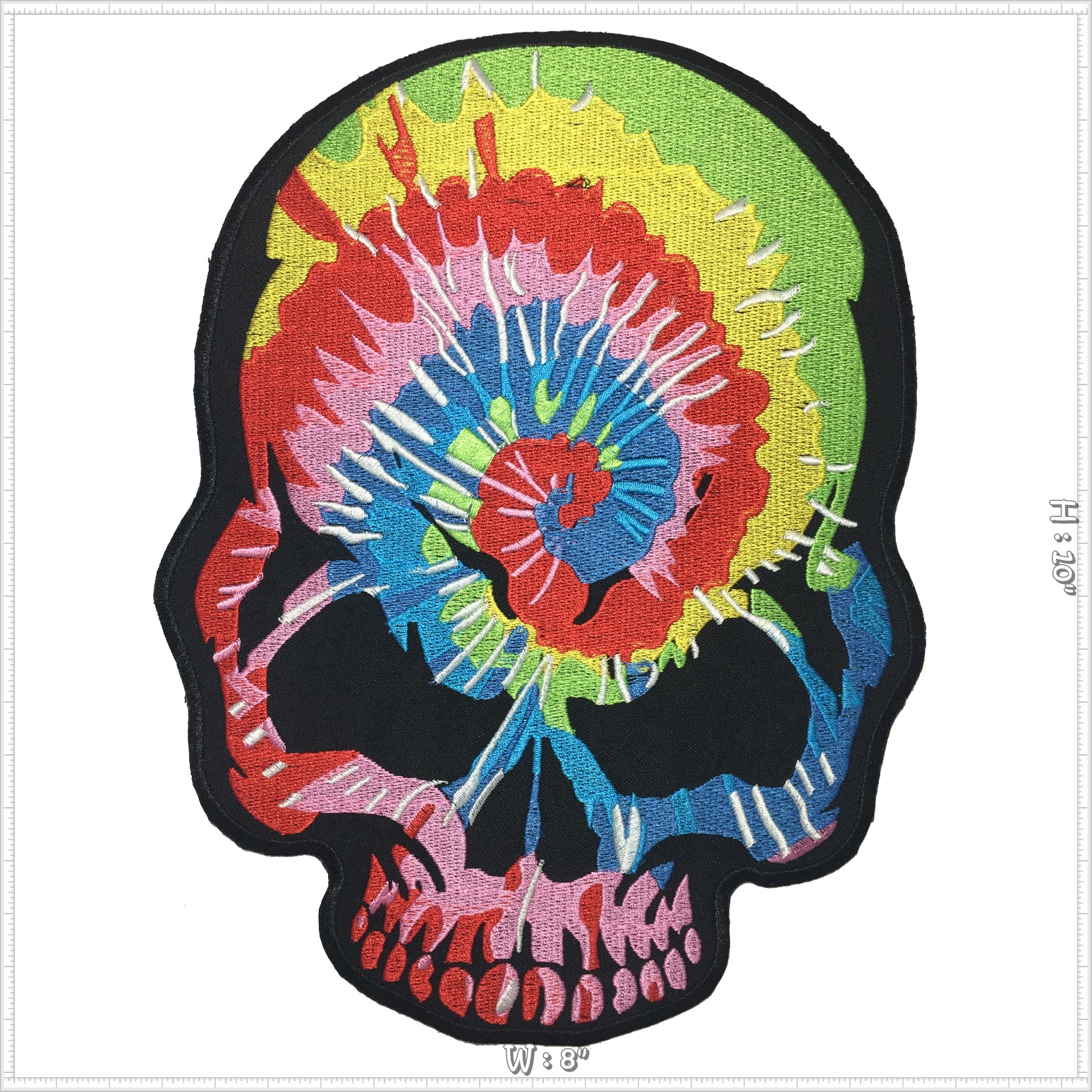กะโหลกสีรุ้ง ตัวรีดติดเสื้อ อาร์มรีด อาร์มปัก ตกแต่งเสื้อผ้า หมวก กระเป๋า แจ๊คเก็ตยีนส์ Embroidered Iron on Patch ไซส์ใหญ่