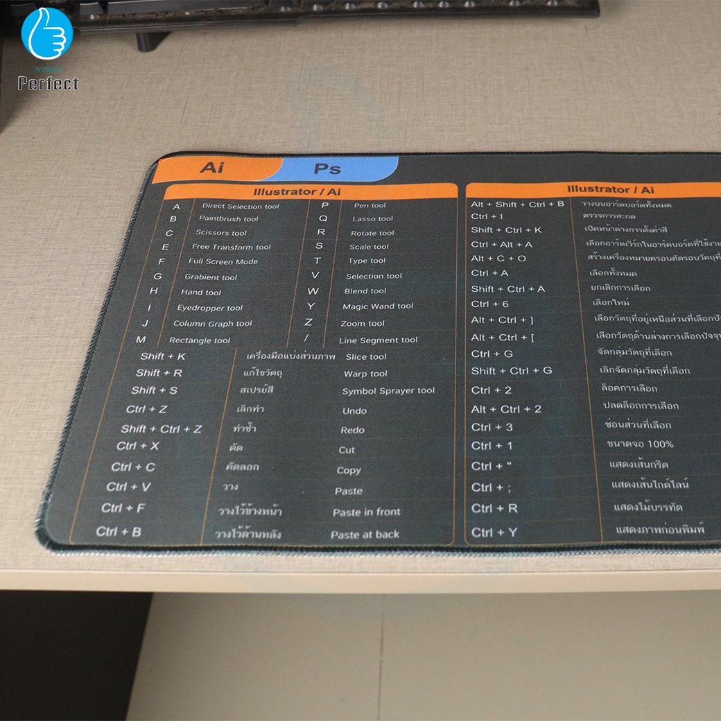 แผ่นรองเมาส์ ขนาด 30 X 80 Cm. รุ่น M3081 แผ่นรองเมาส์ขนาดใหญ่ Mouse Pad แผ่นรองเมาส์ Shortcut Keys สกรีนคีย์ลัด โปรแกรม Ai Ps