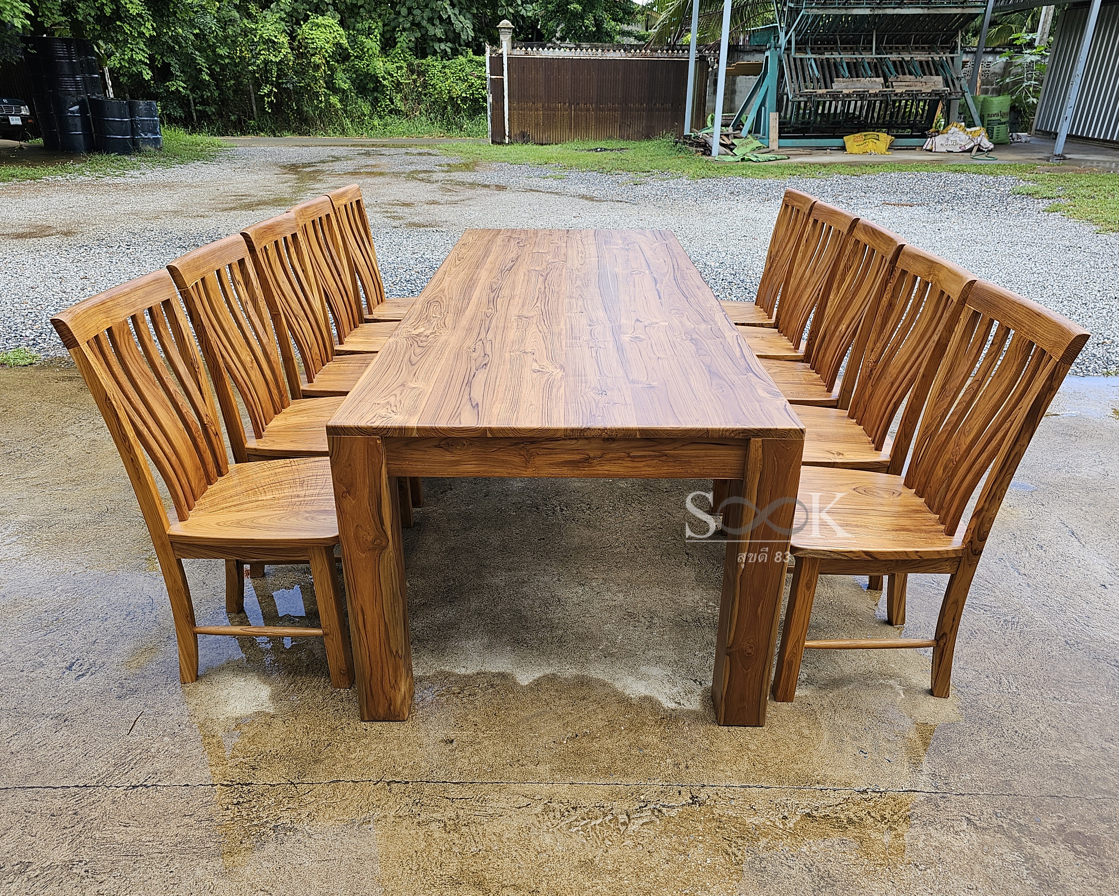 ชุดกินข้าวโต๊ะขาตรง 2.5 ม. เก้าอี้ห้าซี่ 10 ตัว