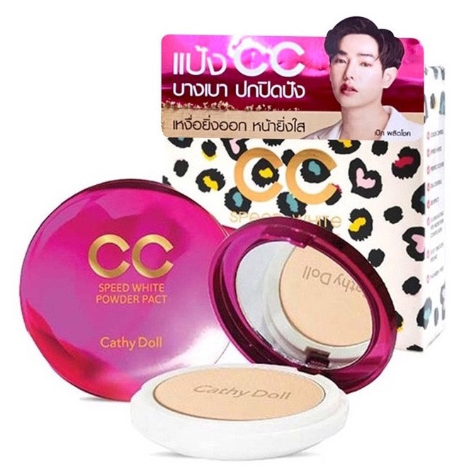 Cathy Doll Speed White CC Powder Pact SPF40 PA+++ 12G #21 LIGHT BEIGE เคที่ดอลล์ แป้ง CC แป้งฝุ่นอัดแข็ง ป้องกันรังสี UVA และ UVB สปีดไวท์ ซีซีพาวเดอร์แพ็ค เอสพีเอฟ40 พีเอ+++ 12G สี 21 LIGHT BEIGE (รุ่นเก่า)