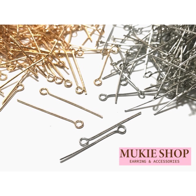 Diy อะไหล่ต่างหู ก้านอายพิน E-pin (ไม่แพ้ ไม่คัน นิเกิ้ลฟรี) (1.6-4 CM) แพ็ค50,100 ชิ้น Mukie shop มุกี้ ช้อป