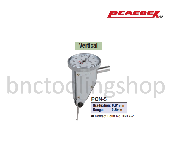 ไดอัลเทส ขนาด 0.5มิล ความละเอียด 0.01มิล,Lever Type Dial Indicator Range 0.5mm Graduation 0.01mm,Peacock,PCN-5