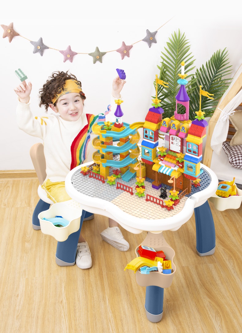 E10914 โต๊ะตัวต่อเลโก้ พร้อมเก้าอี้หูกระต่าย Multifunction