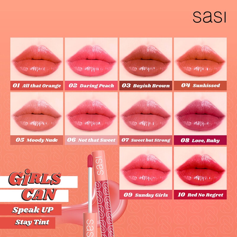Sasi Girls Can Speak Up stay Tint 3.5g #01 All That Orange ลิปศศิ เกิร์ล แคน สปีค อัพ สเตย์ ทินท์ 3.5 กรัม ลิปจุ่ม ไม่ติดแมส สี 01 All That Orange