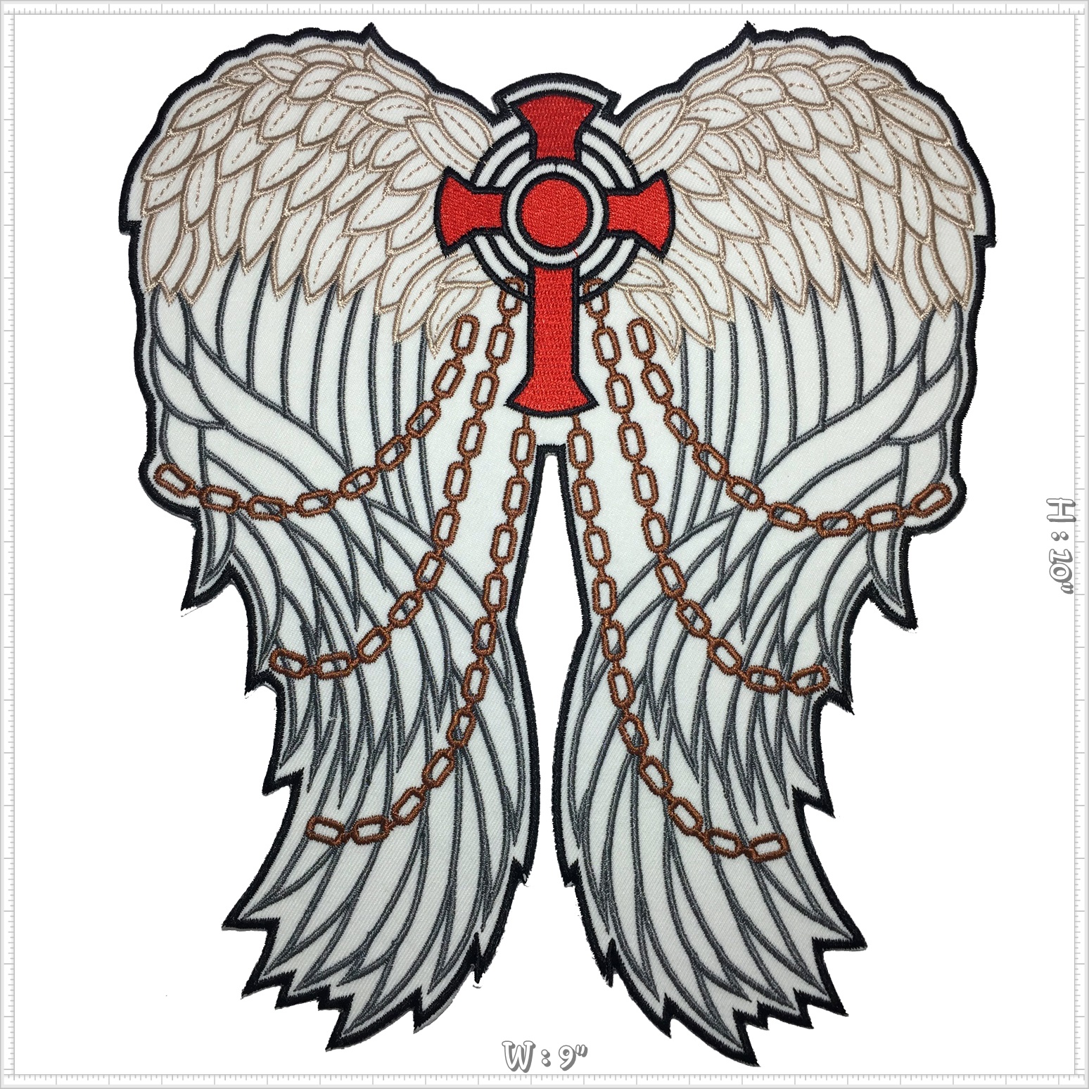 กางเขนปีกนางฟ้า ตัวรีดติดเสื้อ อาร์มรีดติดเสื้อ อาร์มปัก ตกแต่งเสื้อผ้า แจ๊คเก็ตยีนส์ Embroidered Iron on Patch ไซส์ใหญ่