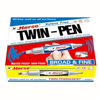 ปากกามาร์คเกอร์ 2 หัว หมึกสีดำ 12 ด้าม แพ็ค ตราม้า