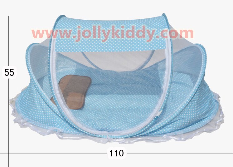 B10120 เบาะนอนเด็กพร้อมมุ้งลายจุดสีฟ้า