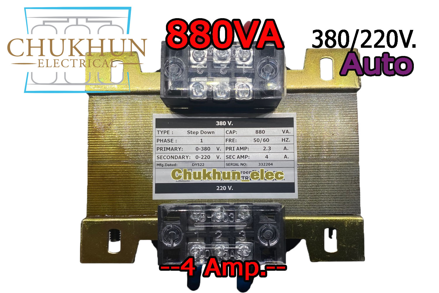หม้อแปลง Input 380V. Output 220V. 4Amp