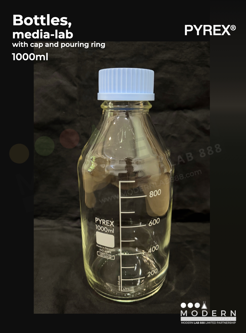 ขวดมีเดีย / Bottles, media-lab, with cap and pouring ring, PYREX