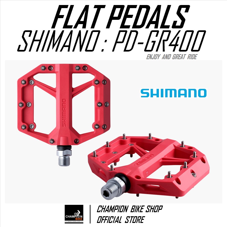 บันไดเสือภูเขา บันไดทัวร์ริ่ง บันไดซิตี้ไบค์ SHIMANO : PD-GR400 AM TL MTB FLAT PEDALS สีแดง