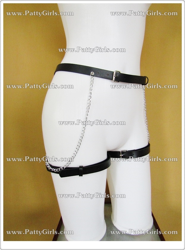 A059 สายหนังรัดร่างกาย สายหนังรัดเอวสไตล์SM สายหนังรัดต้นขา รหัสนี้ใช้สายโซ่เป็นตัวเชื่อมระหว่างเข็มขัดที่เอวและสายรัดต้นขาไว้ด้วยกันตามรูป