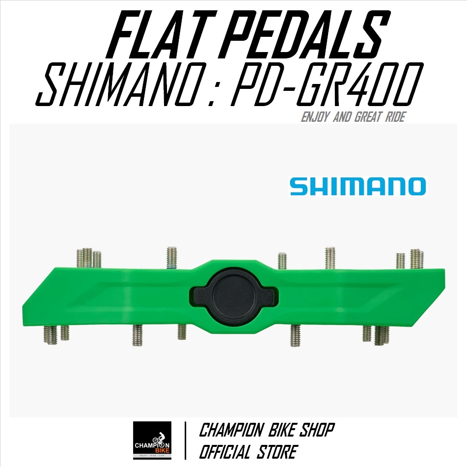 บันไดเสือภูเขา บันไดทัวร์ริ่ง บันไดซิตี้ไบค์ SHIMANO : PD-GR400 AM TL MTB FLAT PEDALS สีเขียว