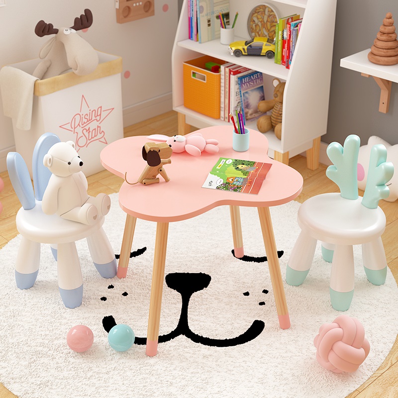 โต๊ะเขียนหนังสือเด็ก โต๊ะทรงก้อนเมฆ พร้อมเก้าอี้คู่ E10912