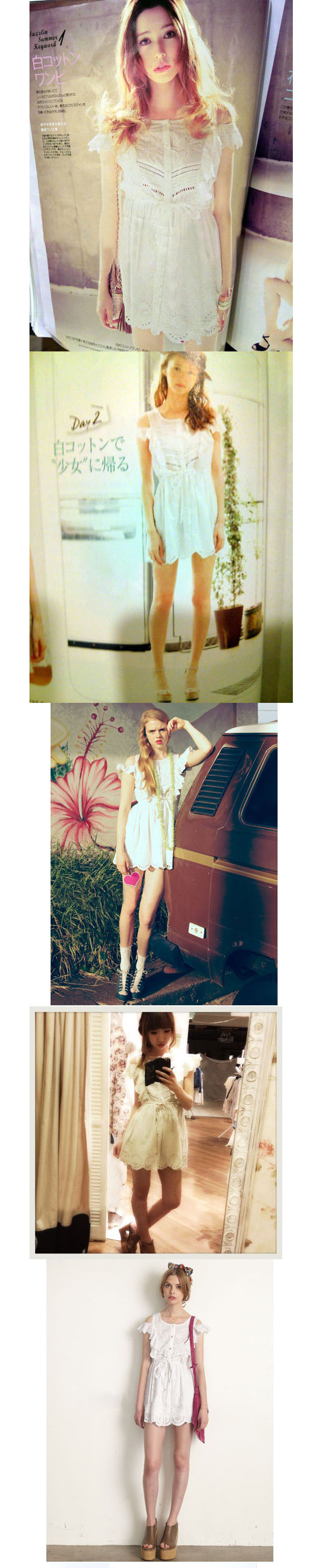 ชุดเดรสผ้าฝ้ายสีขาว กระดุมผ่าหน้าตลอดตัว ชายกระโปรงฉลุ ส่งฟรี ems