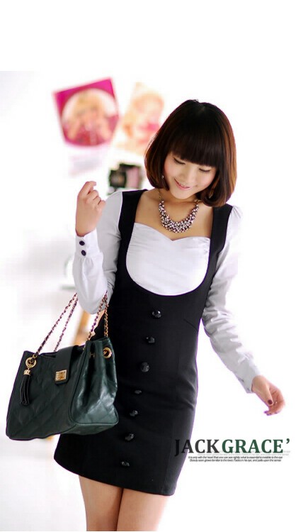 ชุดเดรสแขนยาว ทูโทนสีดำขาว ส่งฟรี ems