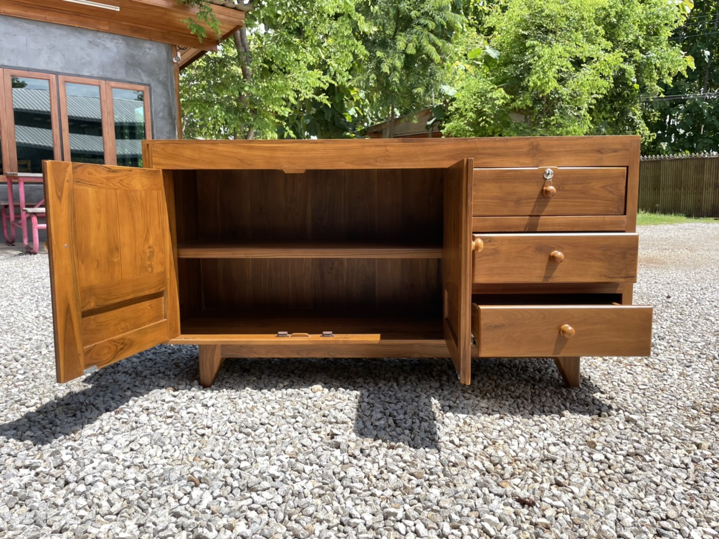 ตู้เก็บของบานซี่กลมผสมฟัก 3 ลิ้นชัก