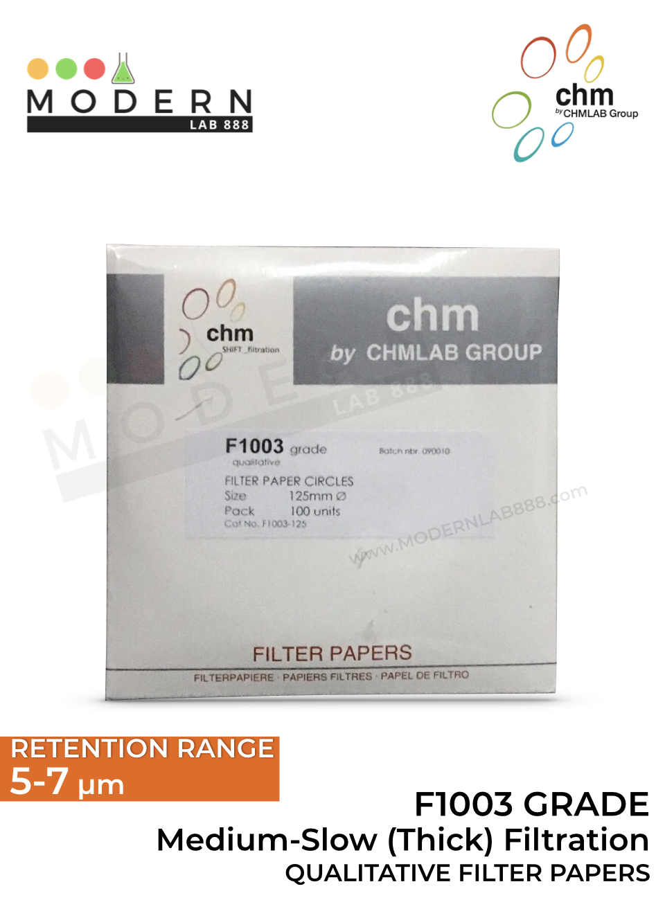 กระดาษกรอง เบอร์ 3 / F1003 Grade 5-7μm Qualitative Filter Paper, CHM