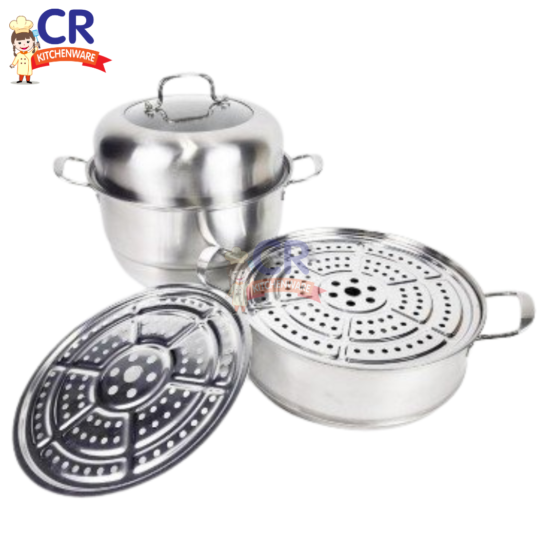 หม้อนึ่ง สแตนเลส อเนกประสงค์ 2 ชั้น ฝาแก้ว พร้อมตะแกรงในชุด