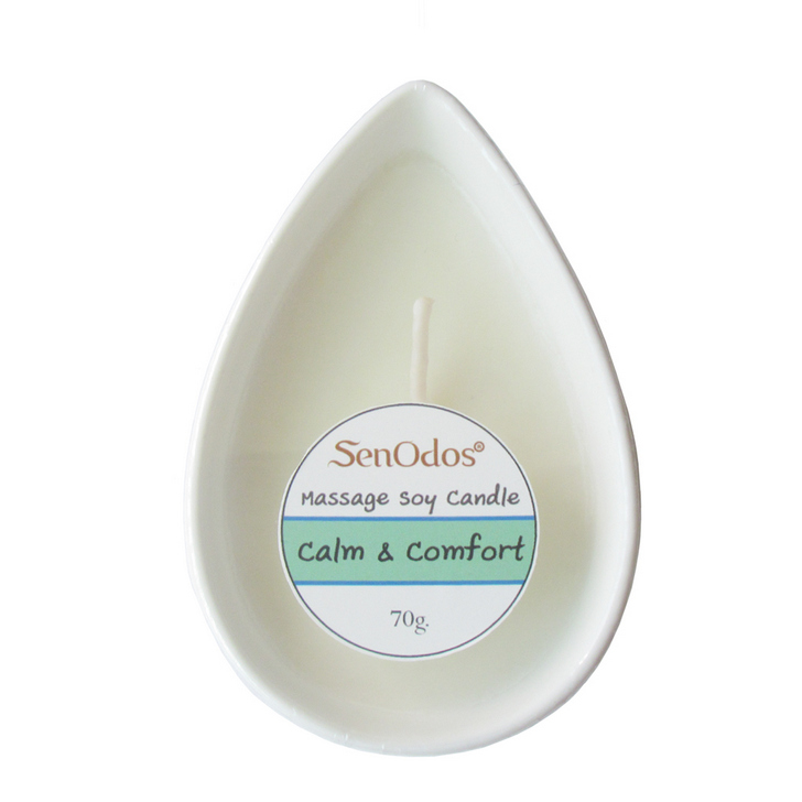 เทียนนวดตัว สูตร Calm & Comfort ช่วยบำรุงผิว สดชื่น ลดการอักเสบ สะอาดและผ่อนคลาย (น้ำมันหอมระเหยแท้จาก ลาเวนเดอร์ เปปเปอร์มินต์ และเลมอน) 70 กรัม