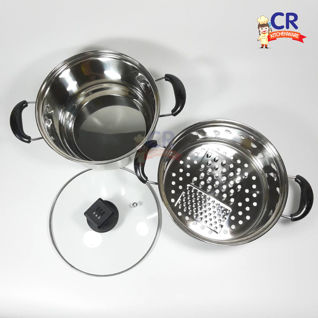 หม้อนึ่งสแตนเลส พร้อมที่สไลด์ผัก ขนาด 22 ซม. ฝาแก้ว