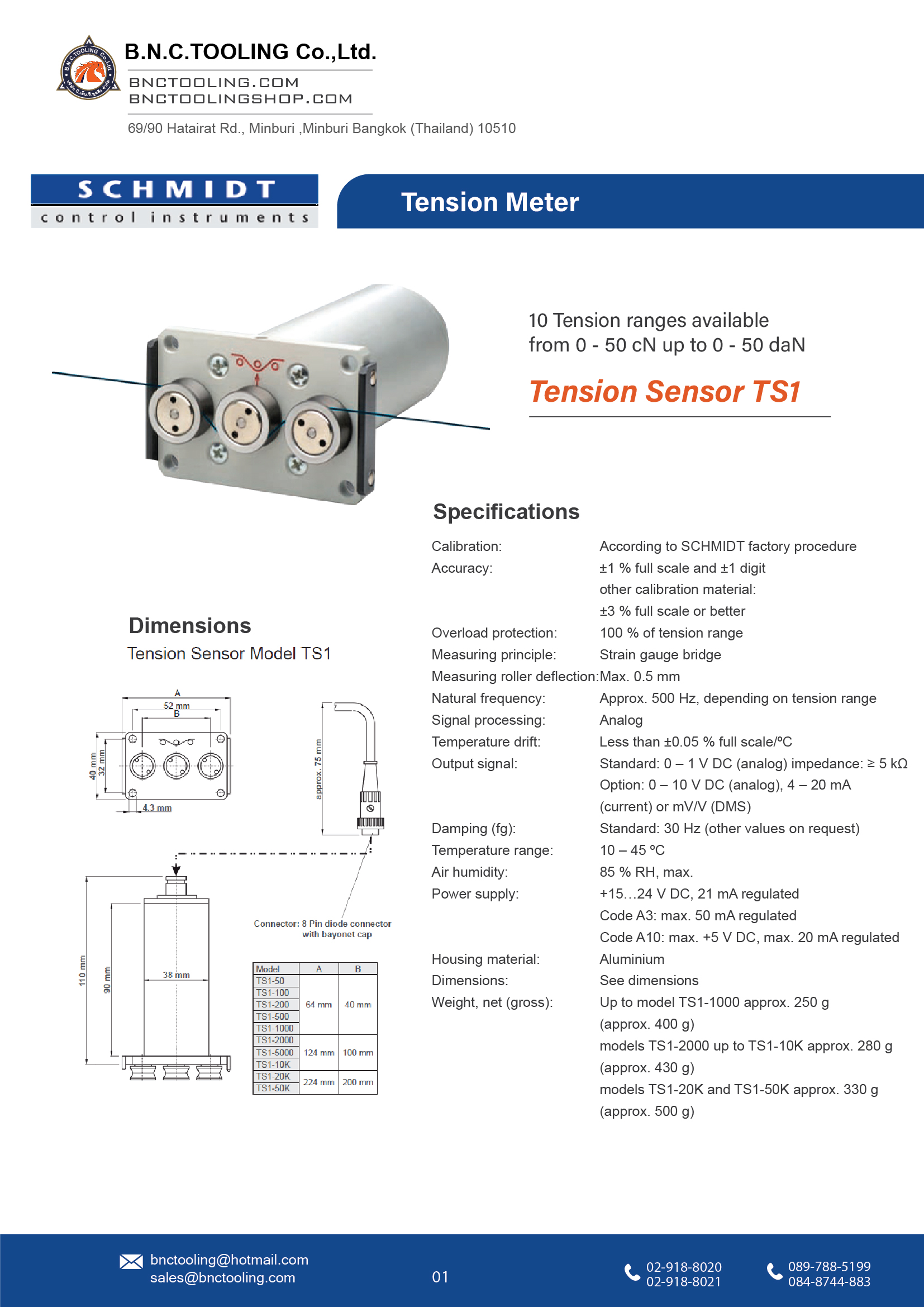SCHMIDT,10 Tension ranges available from 0 - 50 cN up to 0 - 50 daN,TS1
