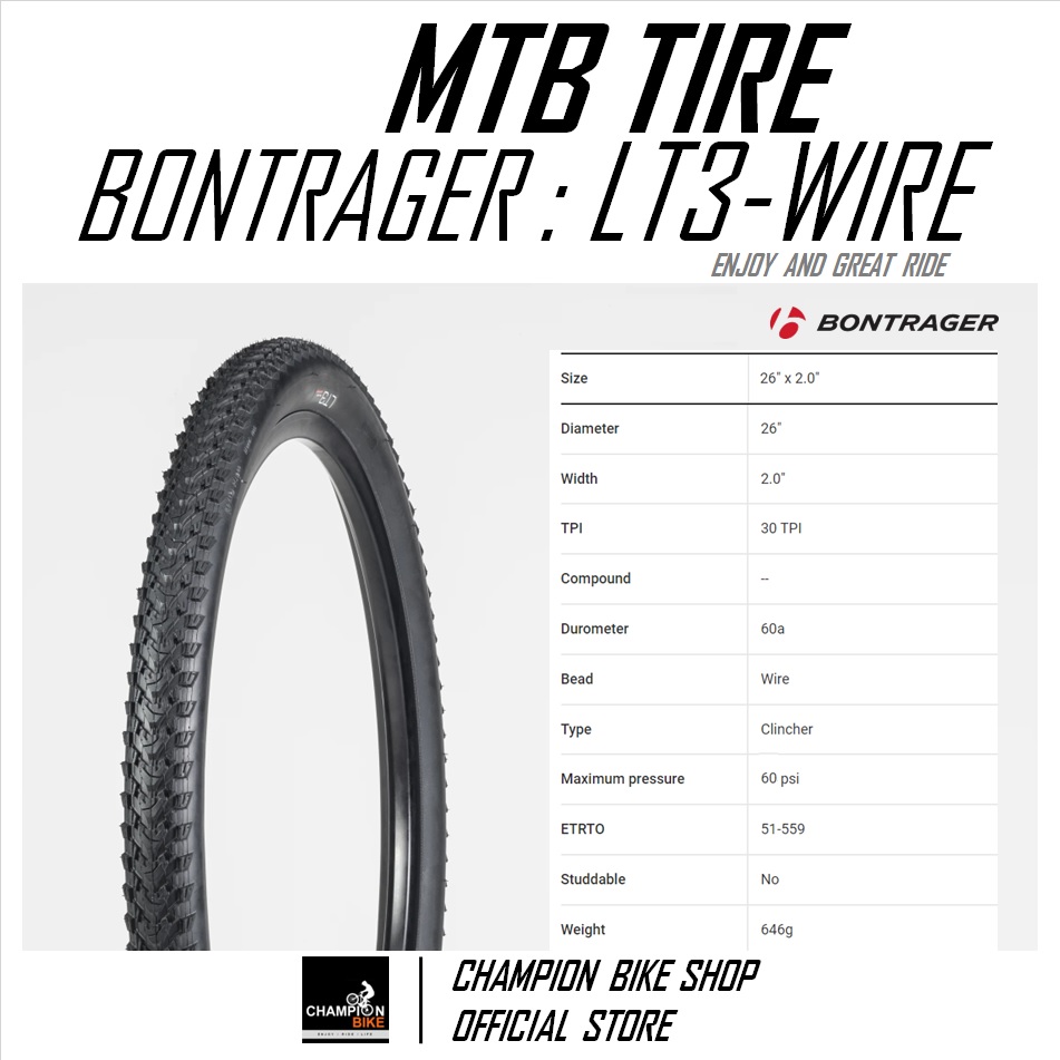 ยางเสือภูเขา26 BONTRAGER : LT3 26x2.0 XC TRAIL MTB TIRE ขอบลวด