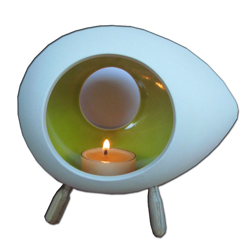 เชิงเทียน ที่วางเทียนหอม อโรม่า เซรามิค รูปทรงไข่ (สีเขียว) Handmade Ceramic Tealight Candle Holder (Oval Shape)