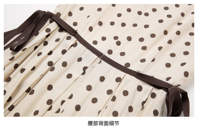 ชุดเดรสใส่ทำงานผ้าโพลีเอสเตอร์ผสมสีครีม ลายจุดสีน้ำตาล ส่งฟรี ems