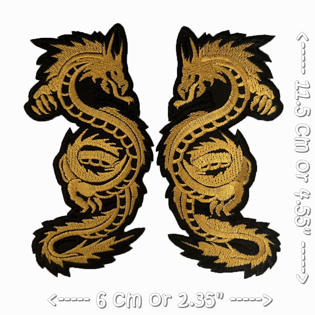 เซท 2 ชิ้น มังกร คู่ ซ้าย ขวา ตัวรีดติดเสื้อ อาร์มปัก ตกแต่งเสื้อผ้า หมวก กระเป๋า ยีนส์