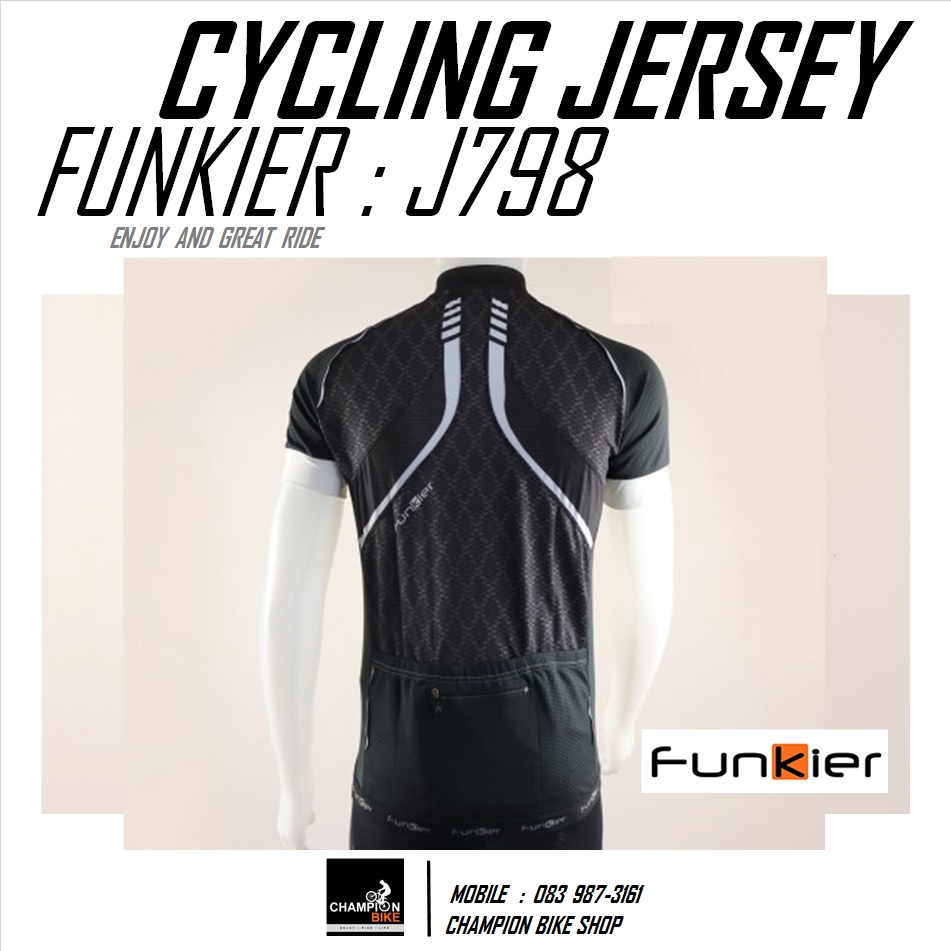 เสื้อจักรยาน FUNKIER : J798 TIVOLI MEN PRO SS CYCLING JERSEY สีดำ-ขาว