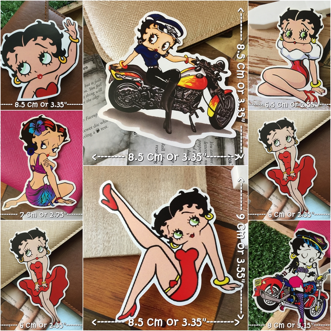 Betty Boop สติกเกอร์ เคลือบกันน้ำ ติดกระเป๋าเดินทาง มอเตอร์ไซด์ Laptop เคสโทรศัพท์ กระบอกน้ำ Waterproof Decal Sticker