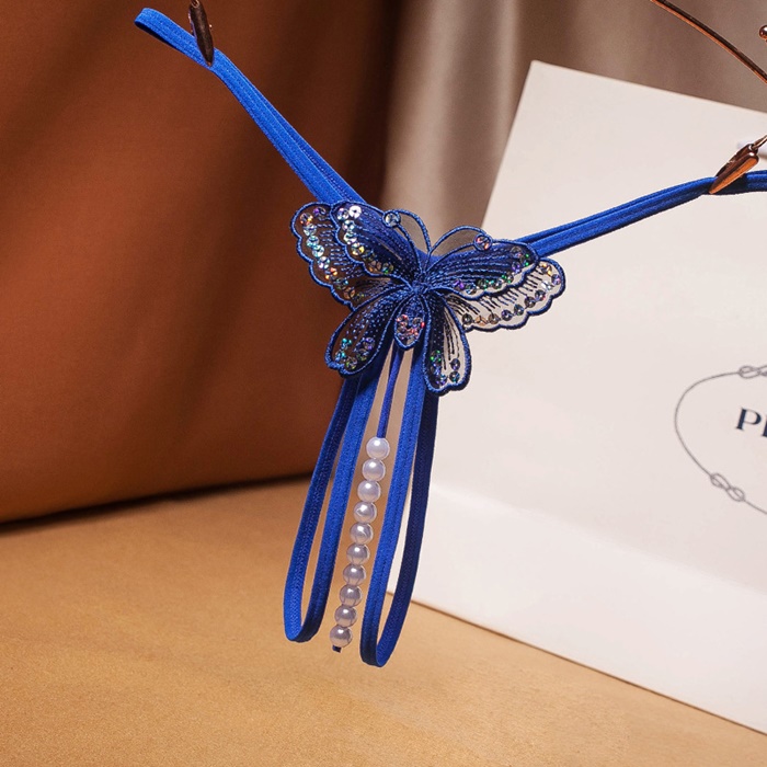 NA012 จีสตริงผีเสื้อร้อยมุกสุดเซ็กซี่ จีสตริงเปิดเป้าเป็นสายยางยืดด้านหน้าแต่งผีเสื้อช่วงล่างเปิดเป้ามีสายร้อยมุกผ่ากลางตามรูป