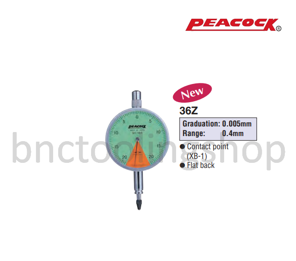 ไดอัลเกจ ขนาด 0.4มิล ความละเอียด 0.005มิล,One Revolution Dial Gauges Range 0.4mm Graduation 0.005mm,Peacock,36Z