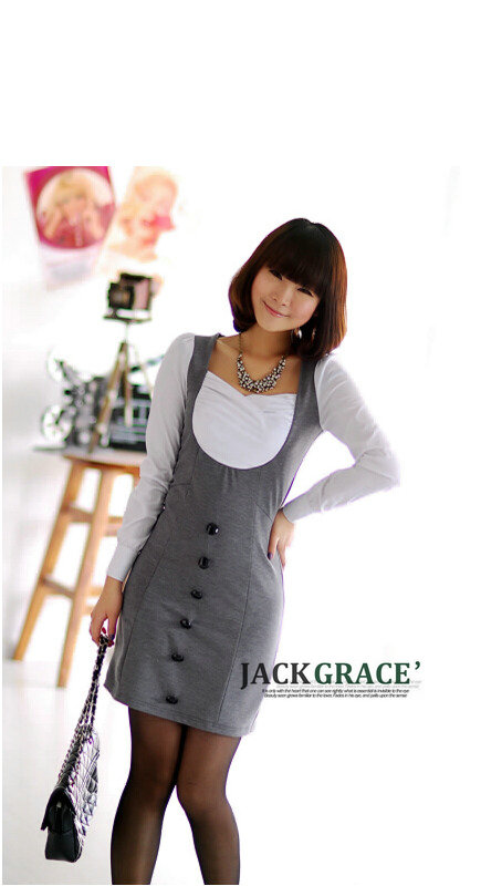 ชุดเดรสแขนยาว ทูโทนสีขาวเทา ส่งฟรี ems