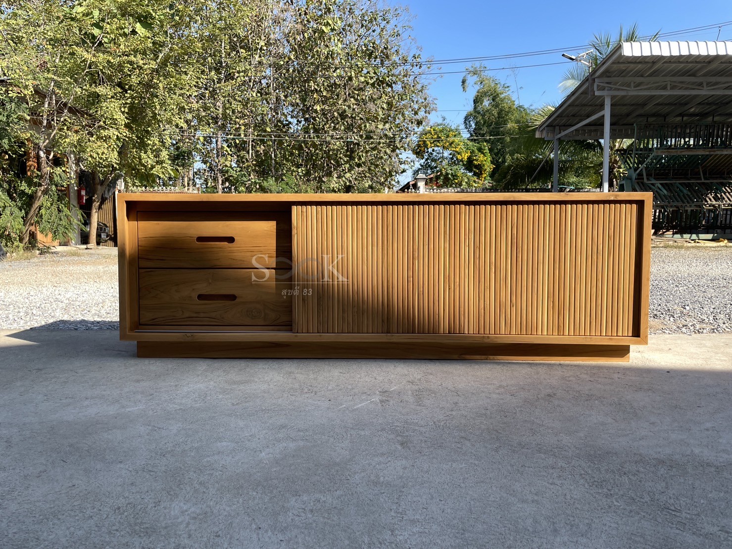 ไซด์บอร์ดบานสไลด์ซี่แบน 2 ลิ้นชัก (สีสัก)