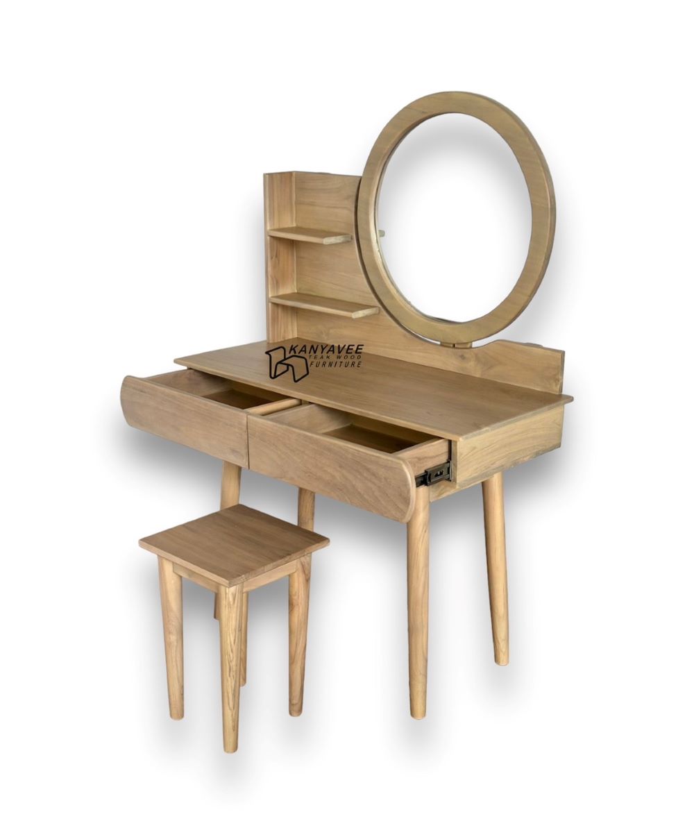 โต๊ะเครื่องแป้งมินิมอลไม้สักสีมูจิ