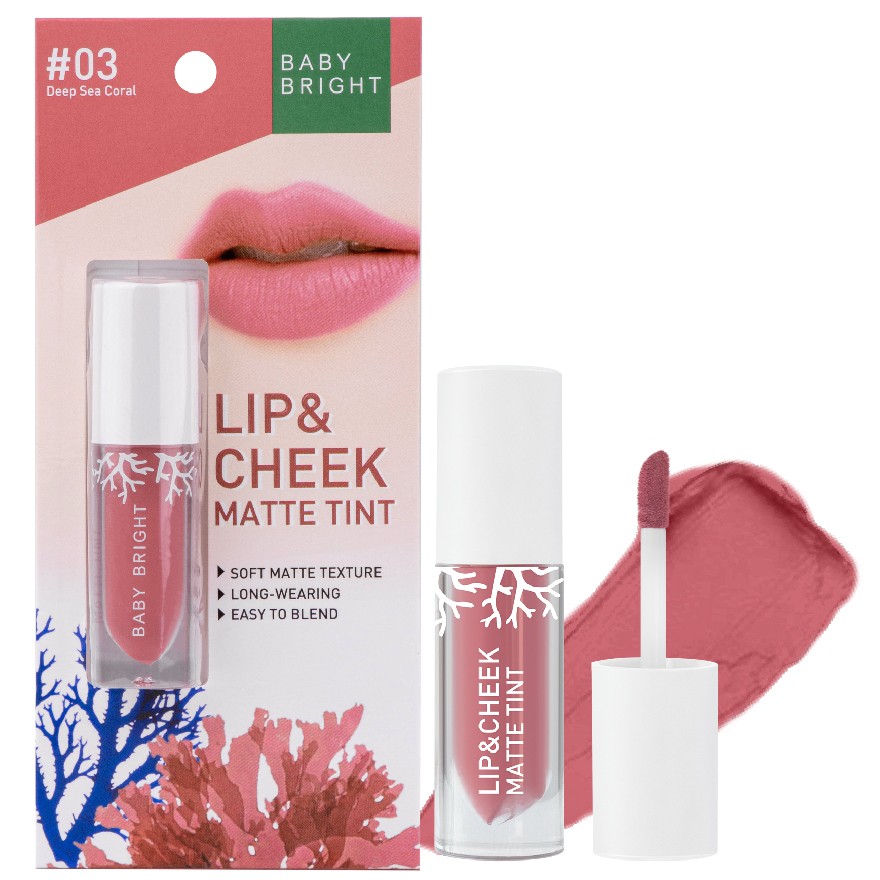 BABY BRIGHT LIP & CHEEK MATTE TINT 2.4G #03 Deep Sea Coral ลิปเบบี้ไบร์ท ลิปทิ้น ทิ้นท์ เนื้อแมท ใช้ได้ทั้งปากและแก้ม 2.4 กรัม สี 03 ดีพซีคอรัล